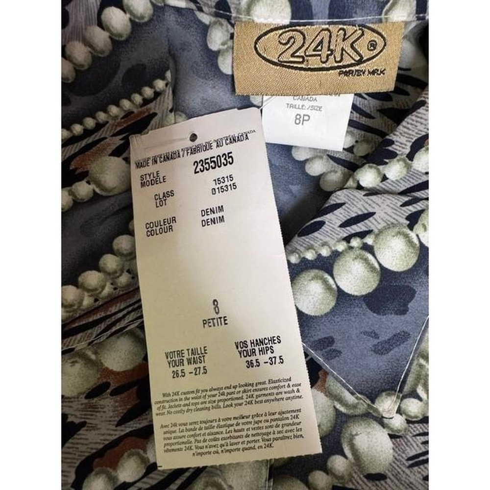 24K Fits Like Gold Pearl & Animal Chain Print Blouse Blue Brown Button Up 8P - Picture 2 of 6